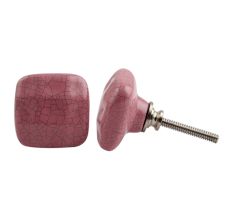 Pink Square Crackle Ceramic Drawer Knob